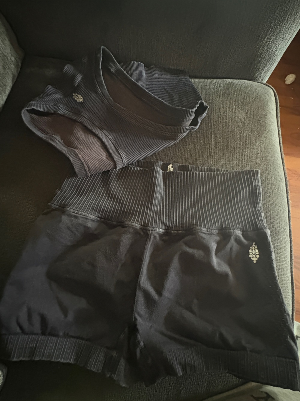 Free People Navy Ribbed Lounge Shorts and Crop Top Set